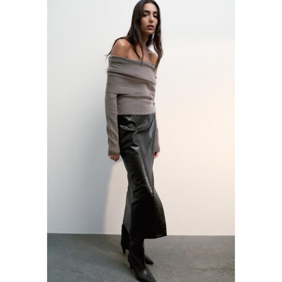 ZARA FAUX LEATHER MIDI SKIRT - Picture 6 of 10